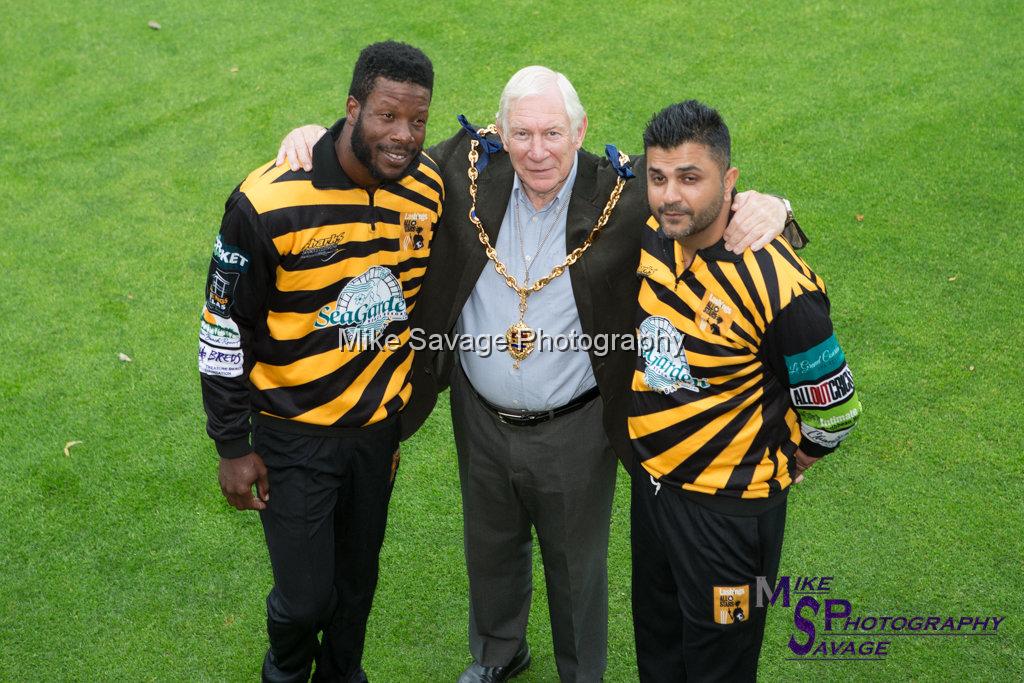 20170627-0041.jpg - Mayor of Maidstone - Malcolm Greer with Usman Afzaal & Kirk Edwards ar Lashings All Stars vs House Of Commons & Lords, 26th June 2017 Grenfell Tower Fundraising Cricket Event at Latymer Upper School Playing Fields, London.