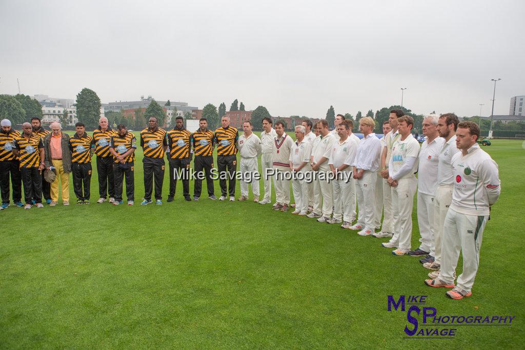 20170627-0132.jpg - Teams pay respects to Grenfell Tower victims at Lashings All Stars vs House Of Commons & Lords, 26th June 2017 Grenfell Tower Fundraising Cricket Event at Latymer Upper School Playing Fields, London.