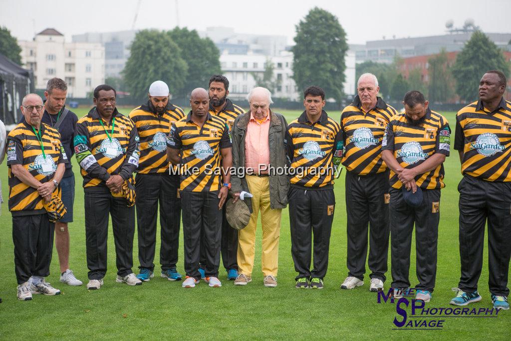 20170627-0133.jpg - Teams pay respects to Grenfell Tower victims at Lashings All Stars vs House Of Commons & Lords, 26th June 2017 Grenfell Tower Fundraising Cricket Event at Latymer Upper School Playing Fields, London.